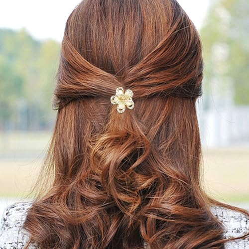 ANBALA Small Opal Rhinestone Flower Hair Clips – Pack of 6, Elegant Claw Clips for Thick & Thin Hair