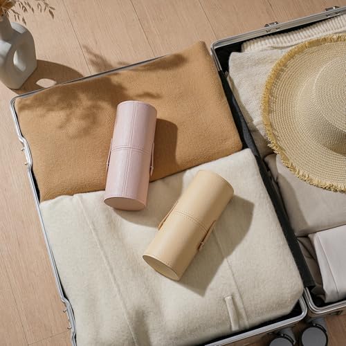 Light Pink Portable Makeup Brush Holder - Waterproof PU Leather Case