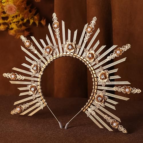 Gold Spiked Flower Halo Crown Headband - Greek Goddess Design