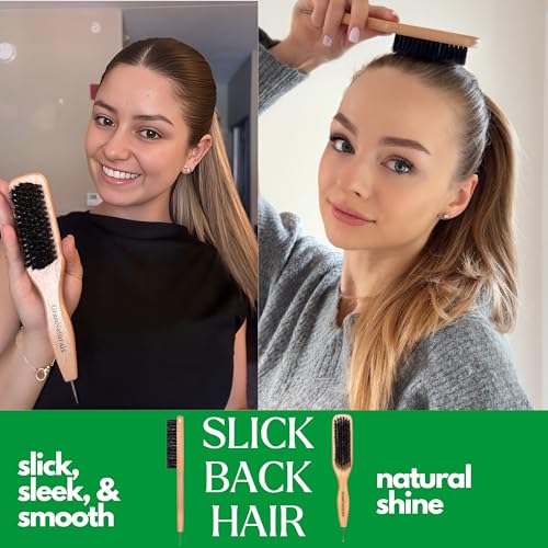 GranNaturals Boar Bristle Hair Brush with Metal Rat Tail for Parting & Styling