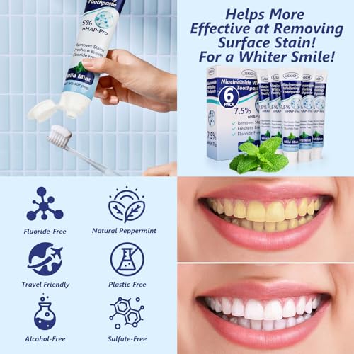 USKICH 7.5% Nano Hydroxyapatite Toothpaste 3 oz (Pack of 6) - Fresh Breath, Whitening & Sensitive Relief