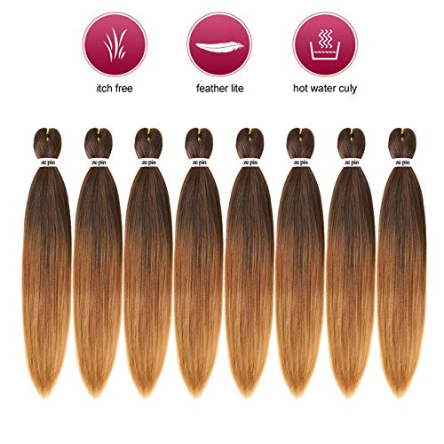 Zepin 30 Inch Pre-Stretched Braiding Hair - 8 Pack Synthetic Yaki Fiber (1B/30/27)