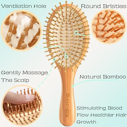 Kakating Bamboo Hair Brush Set - 2 Pack Natural Wooden Detangling Brushes