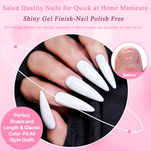 LoveOurHome 120pc White Stiletto Press On Nails Long Fake Nails with Glue & Tools