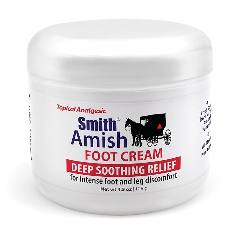 Smith Amish Foot Cream - Deep Moisturizing Relief for Tired Feet & Legs, 4.5 oz with Tea Tree & Peppermint