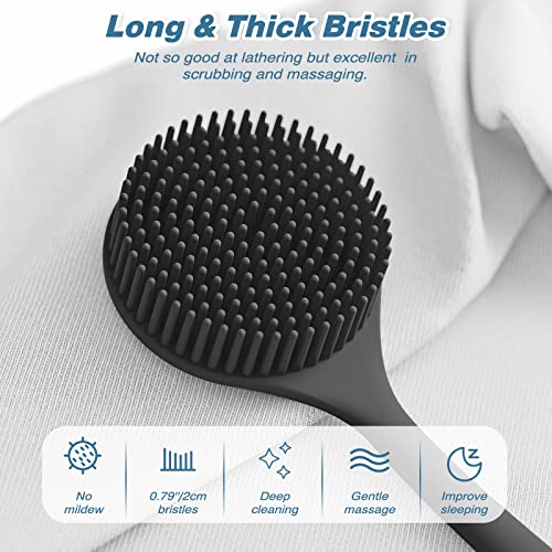 Manmihealth Silicone Back Scrubber & Soft Bath Glove Set 2PCS Black Thick Bristles