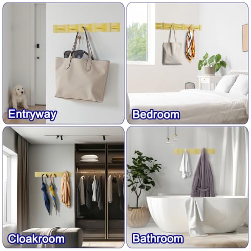 Bntuk Wall-Mounted Coat Rack with 5 Hooks - Heavy Duty Gold Organizer
