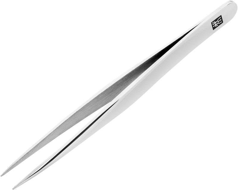 ZWILLING Pointed Tweezer (removal of splinters, ingrown or fine hair, hand-finished, roughened tips), Polished, Silver, 3.5 inch
