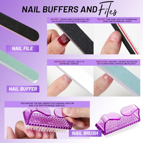 Fandamei Purple Nail Care Kit with Buffers, Files & Cuticle Tools, Manicure & Pedicure Set