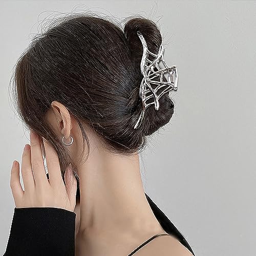 BELSITA Silver Halloween Spider Web Hair Claw Clip - Large, Strong Hold, Trendy Accessory