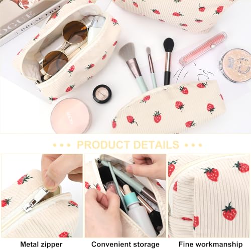 6-Piece Strawberry Makeup Bag Set - Cotton Travel Toiletry Organizer