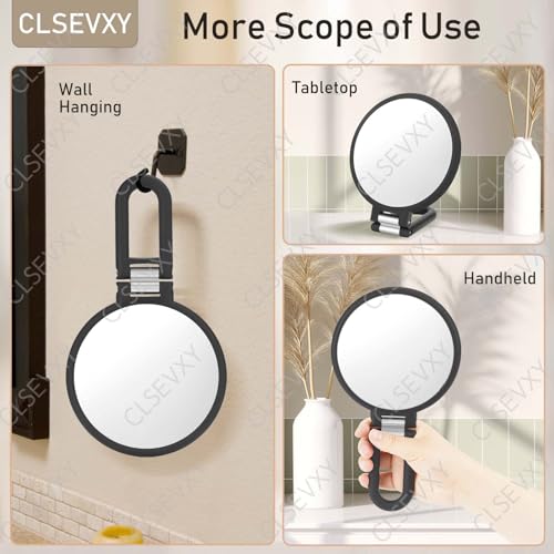 CLSEVXY Magnifying Handheld Mirror Double Sided, 1X 15X Magnification Hand Mirrors, Travel Folding Hand Held Mirror, 360¡ÆRotation Pedestal Makeup Vanity Mirror
