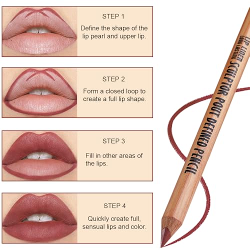 6-Color Matte Lip Liner Set with Sharpener - Nude Brown & More