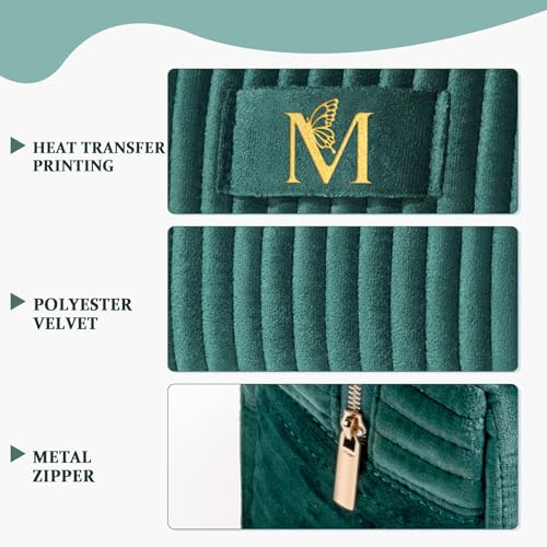 COSHAYSOO Personalized Forest Green Makeup Bag with Initial M