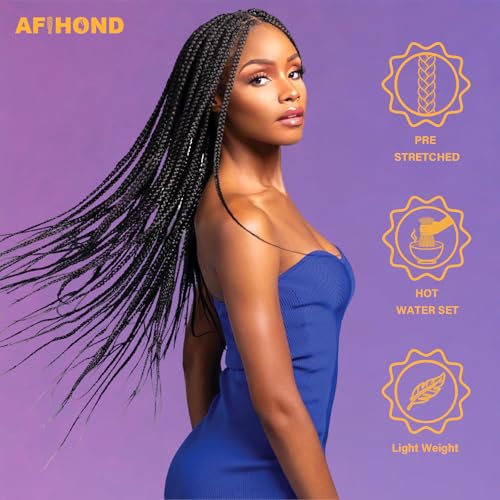 Afihond Pre-Stretched Braiding Hair Extensions OFF BLACK 28 Inch Pack of 6 - Natural Black