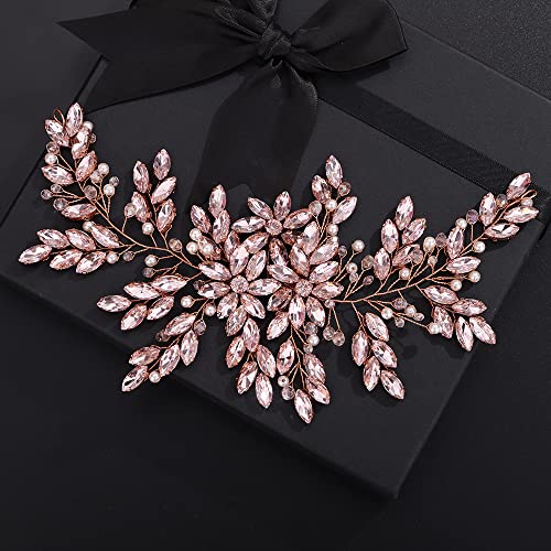 Pink Rhinestone Pearl Crystal Large Headband Hair Vine Bridal Accessory