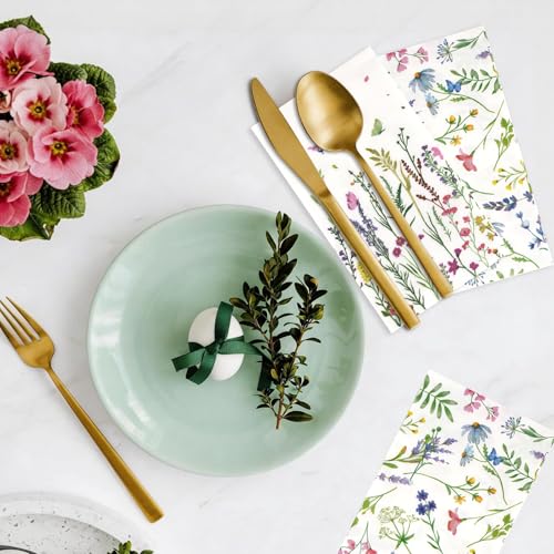 Wildflower Paper Napkins - 100 Pack Disposable Floral Guest Napkins
