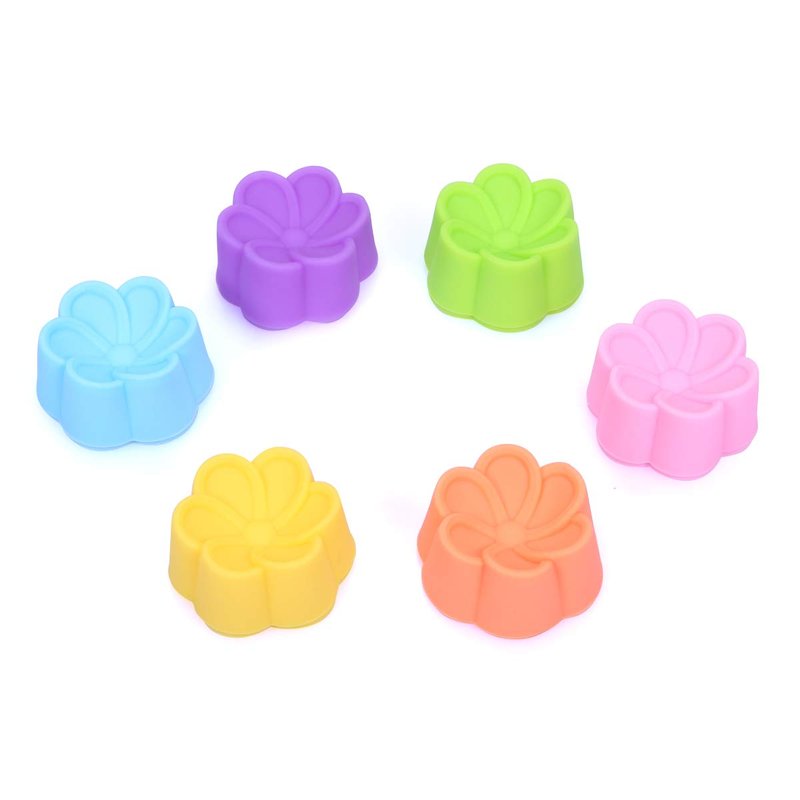 Mini Begonia Silicone Baking Cups Pack of 24 - Reusable Cupcake Liners Muffin Pan Molds 2 inch (5cm) - Nonstick Small Truffle Chocolate Jello Cups in 6 Colors Mini Begonia