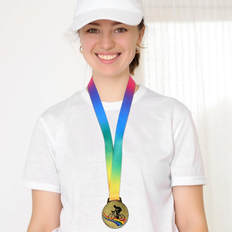 POPETPOP Cycling Medals for Awards: Gold Biking Medals with Neck Ribbons for Bike Racing, Sports, Party, Tournaments, Prizes, Competitions, 2.75 Inches
