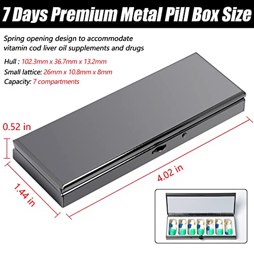 Compact 7-Day Metal Pill Organizer with Makeup Mirror - Gun Black