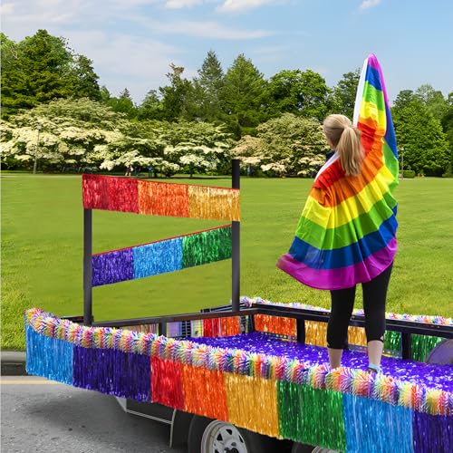 Rainbow Foil Fringe Garland - 6 Feet Metallic Tinsel Banner for Parties