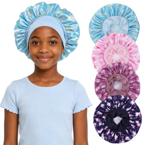 4 Pack Kids Satin Bonnet Set | Soft Sleep Caps for Natural Hair