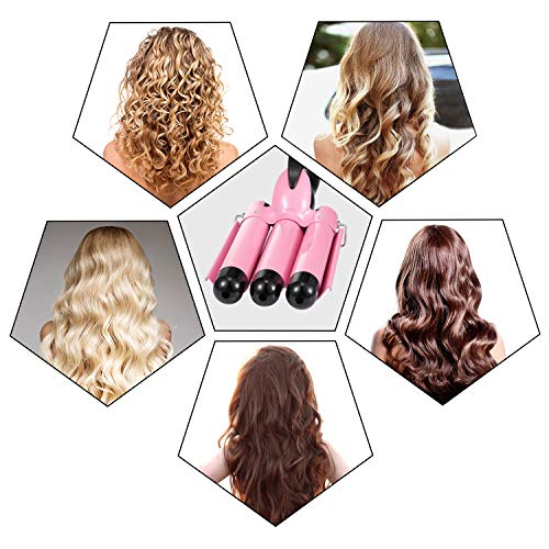 WILLBOND 25mm Pink Triple Barrel Curling Iron Wand with LCD Display