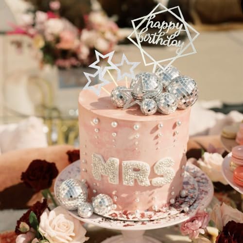 Disco Ball Cake Toppers Set - 33 Pcs for 70s 80s Theme Parties