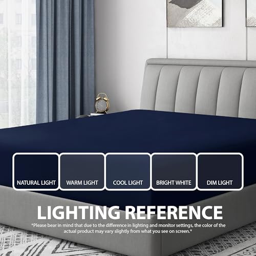 Cathay Home Twin Fitted Sheet - 14" Deep Pocket, Navy Microfiber