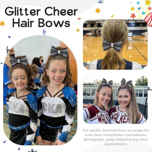 Black Glitter Cheer Bows - 12Pcs Small Cheerleader Hair Accessories