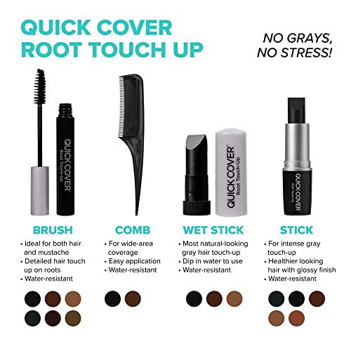 RED by Kiss Quick Cover Root Touch Up Stick - Water-Resistant Gray Concealer (2 Pack, Black)