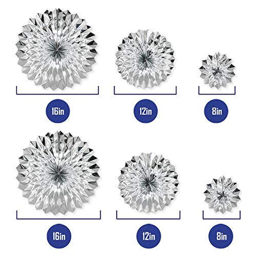 6-Pack Metallic Silver Paper Fans | Party Decorations for All Occasions
