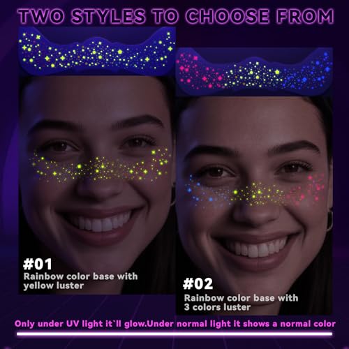 Noerrors Rainbow UV Face Tattoo Stickers Set B - 6 Glow Party Faux Freckles