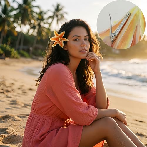 Fosrisix 3-Pack Large Plumeria Hair Clips – Tropical Lily Floral Hair Barrette in Pink/Orange/Yellow (Orange Yellow Pink)