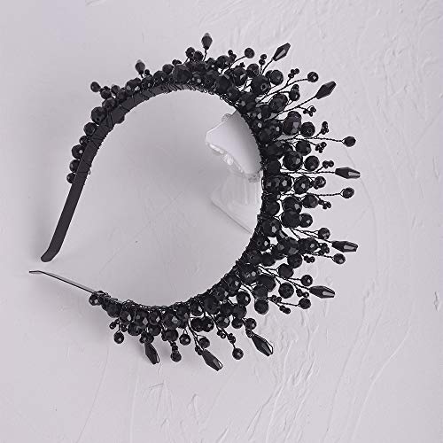 Aimimier Black Crystal Tiara Crown - Handmade Baroque Hair Hoop