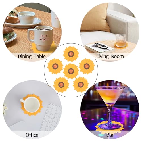 Yellow Sunflower Coasters Set of 6 - Anti-Slip & Heat-Insulating