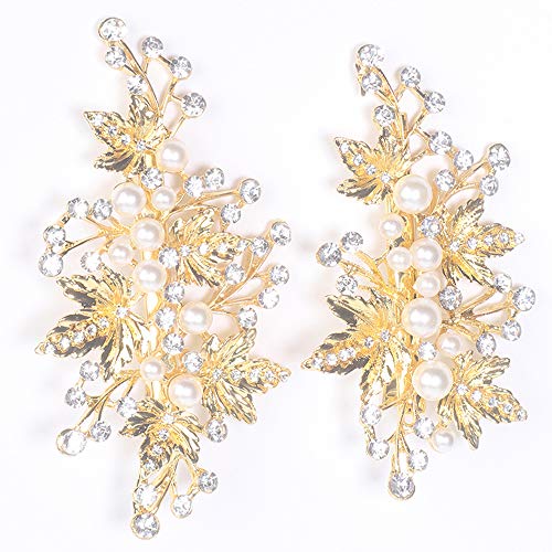 Gold Rhinestone Pearl Alligator Hair Clips Set of 2 for Weddings