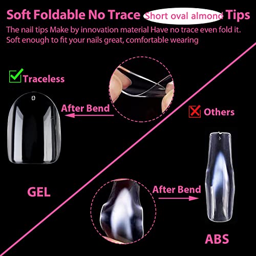 UNA GELLA Short Oval Almond Gel Nail Tips - 360pcs 15 Sizes Press On Nails