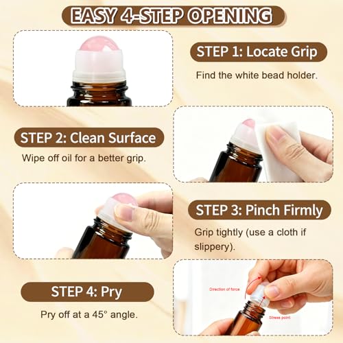50ml Amber Glass Roll-On Bottle with Rose Quartz Ball - Pink/Pink