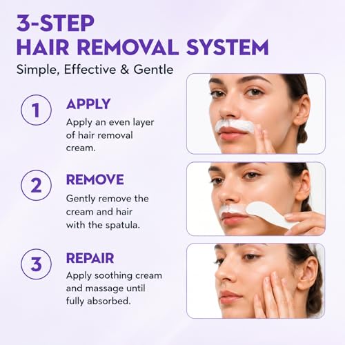 Hair Removal Cream, Facial Hair Removal Cream for Women with Soothing Cream,Facial Hair Remover for Sensitive Skin, Face Hair Remover for Upper Lip, Peach Fuzz, Chin & Sideburns