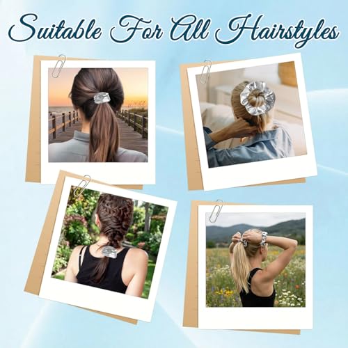 Silver PU Leather Hair Scrunchies - 4 Pcs Glam Accessories