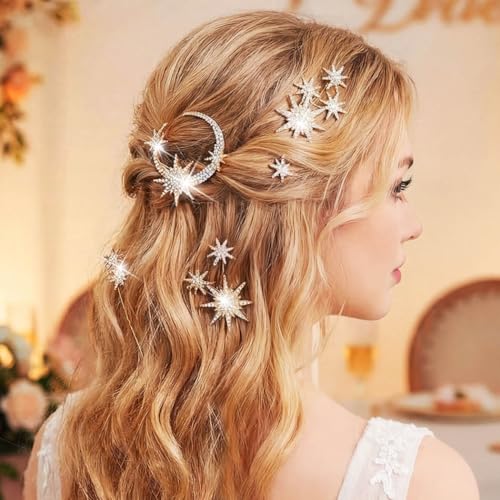 Gold Star & Moon Bridal Hair Pins - Pack of 5 Crystal Accessories
