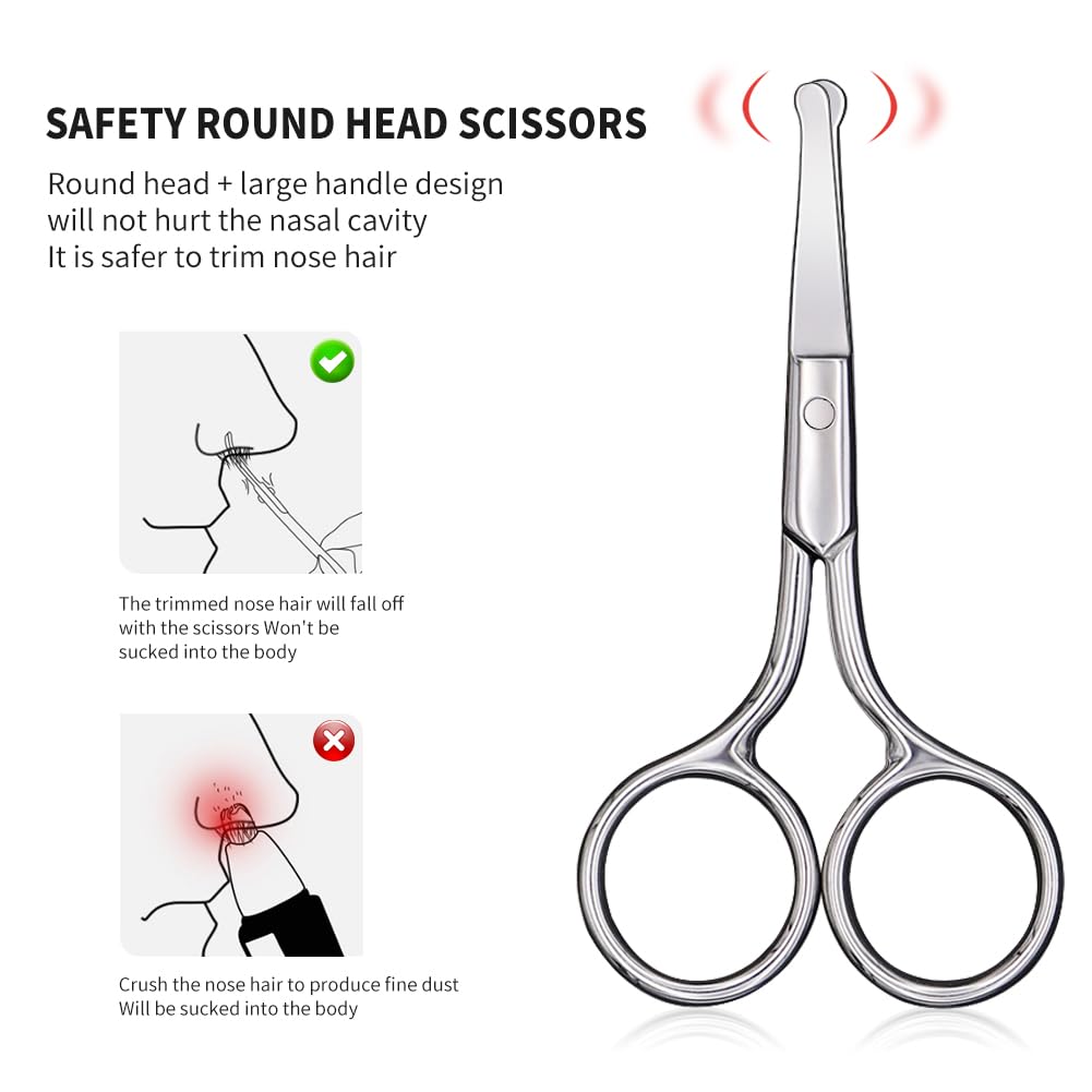 AsonTao Small Scissors With Round Tip Design - Professional Grooming for Hair, Eyelashes, Nose, Eyebrow Trimming, Mustache - Will Not Hurt the Nasal Cavity