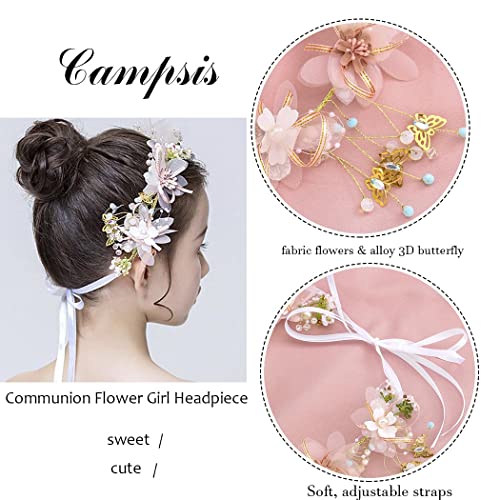 Campsis Pink Flower Girl Headpiece - Wedding Butterfly Headband (Pack of 2)