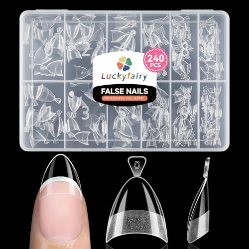 Luckyfairy Short Almond Nail Tips – 240pcs Half Cover Soft Gel Press On Nails