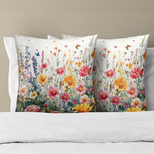 Giwawa Colorful Flower Throw Pillow Covers, 18x18 Inch Set of 2