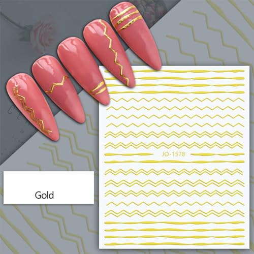 Gold Nail Stickers - 12 Sheets 3D Self-Adhesive Nail Decals