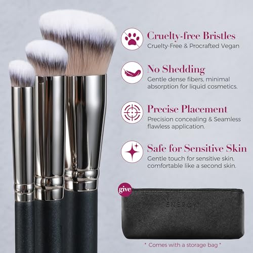 ENERGY 3-Piece Professional Makeup Brush Set with Travel Case