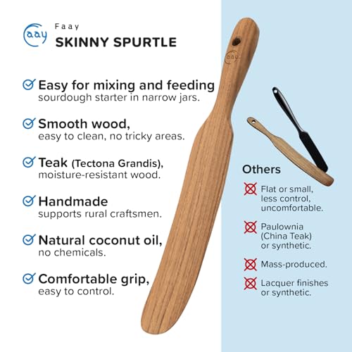 Teak Wooden Skinny Spurtle Spatula for Sourdough Starter