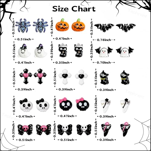 12 Grids Halloween Resin Nail Charms 3D Vintage Punk Spider Skull